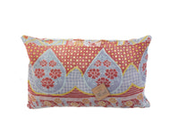 Sari pillowcase 30x50 with light blue/gray base, colorful flowers in red and gold diamonds and ethnic vintage oriental patterns (unique sari pillow/pillowcase).