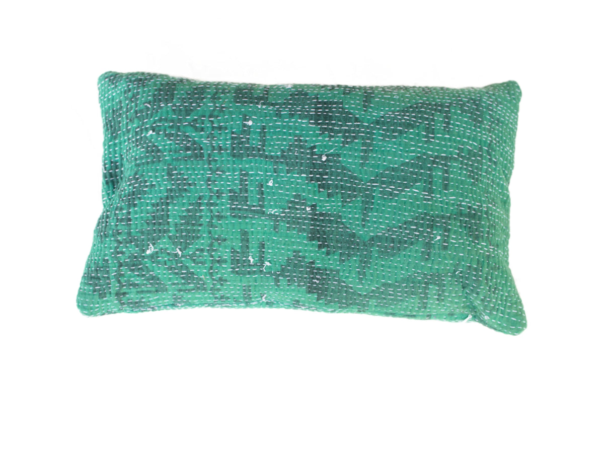 Sari pillowcase 30x50 with mint green and white patchwork checkered pattern, sari pillow in Indian, vintage boho style (unique Indian pillowcase)