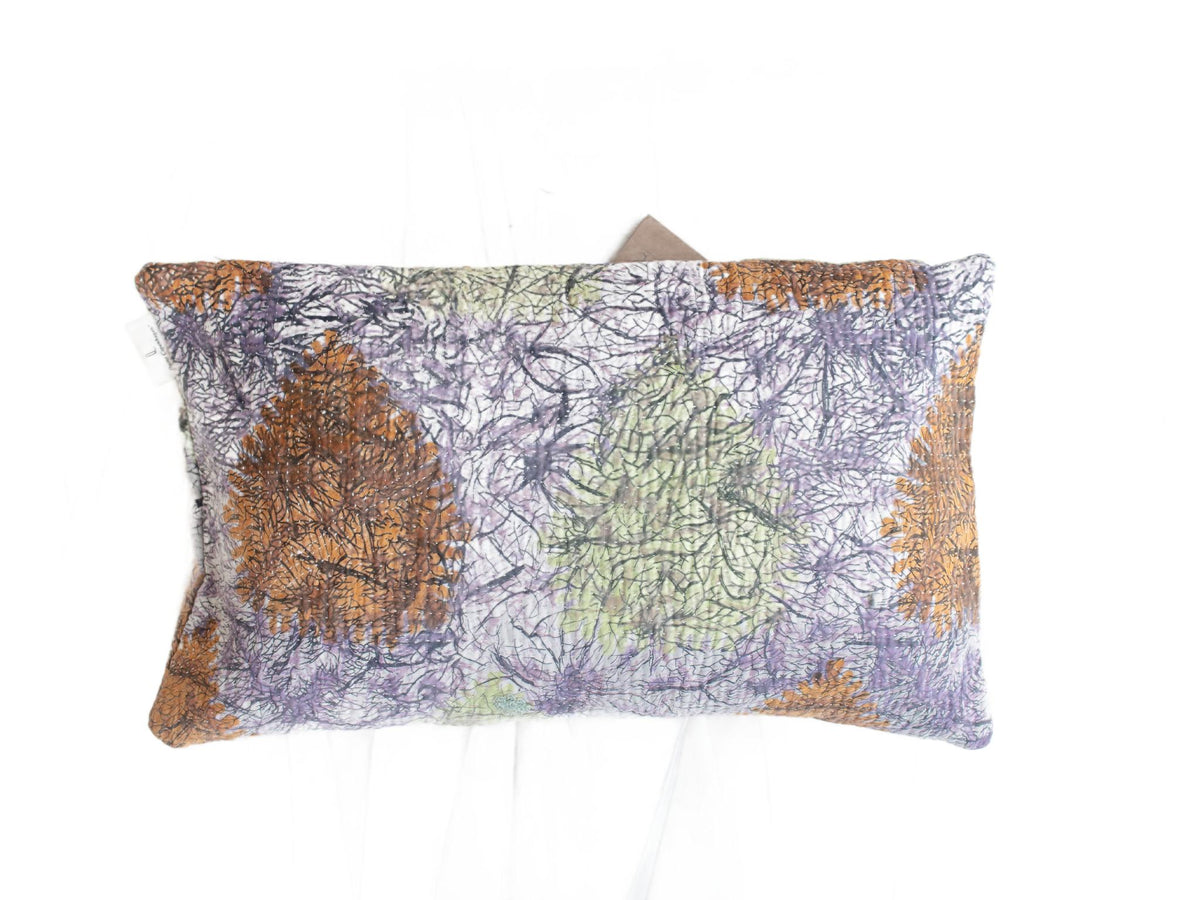 Sari pillowcase 30x50 in orange, sand and olive green with Indian, oriental boho pattern - unique sari pillow in upcycled vintage fabric.