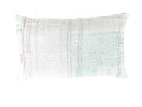 Sari pillowcase 30x50 with white base and light blue pattern, colorful boho/bohemian Indian sari pillows with embroidered stripes