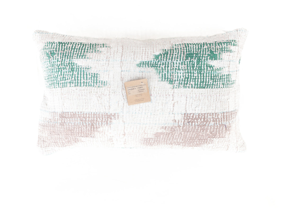 Sari pillowcase 30x50 cm in white and light blue/turquoise with light green nuances and vintage, boho pattern structure - unique Indian pillowcase for sari pillows and sari pillow look