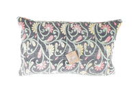 Sari pillowcase 30x50 with vintage oriental boho pattern in dark blue/black, multi-colored flowers and winding paisley in pink, green, yellow and cream