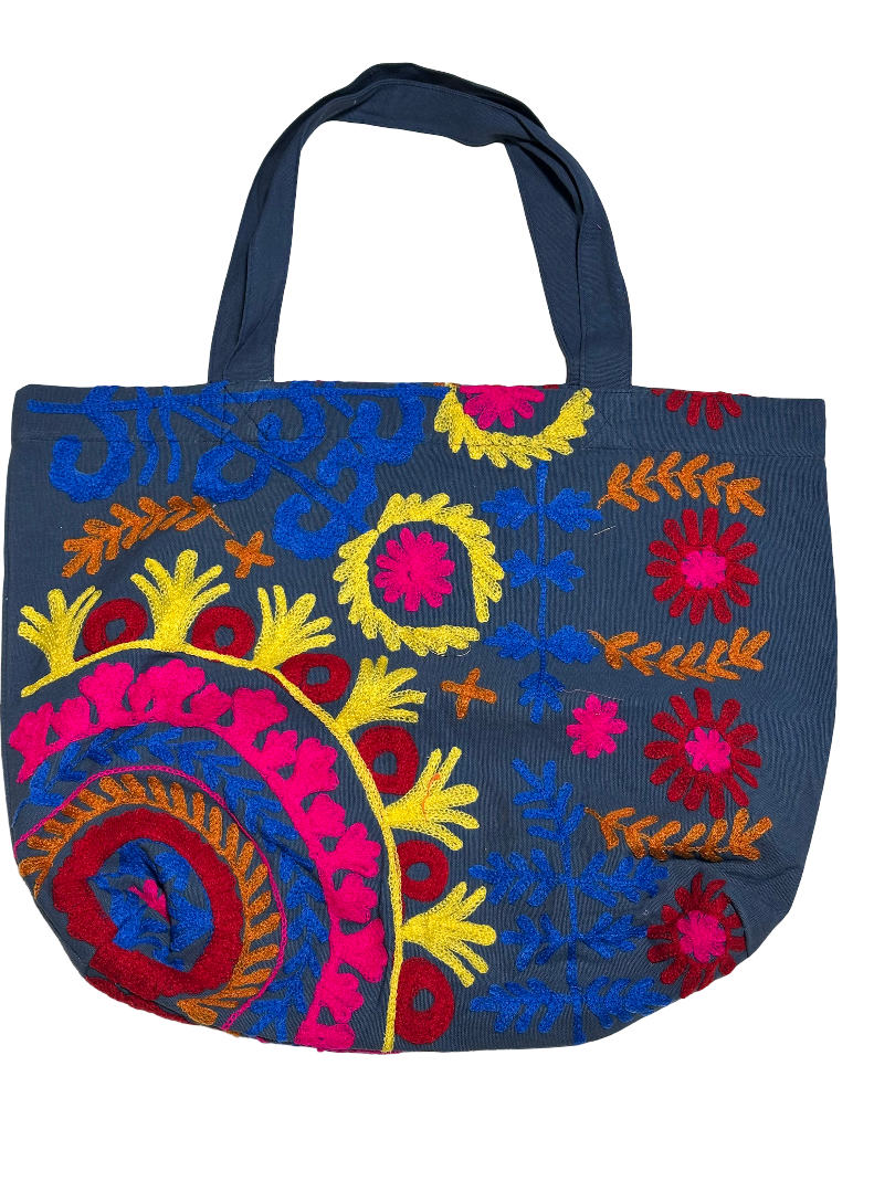 Suzani Canvas Beach Bag Blue