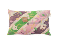 Unique sari pillowcase 30x50 with colorful bohemian leaves and flowers in green, pink and purple - Indian vintage pillow design