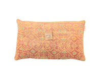 Sari pillowcase 30x50 in orange with colorful elephant pattern in green and black shades - Indian, vintage bohemian sari pillow (unique upcycled)