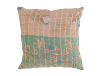 Sari pillowcase 50x50 in bohemian vintage style with colorful Indian/ethnic pattern in green, cognac and blue, unique sari pillow with upcycled fabric and floral ornaments