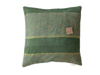 Sari pillowcase 50x50 in unique vintage boho style with green and dusty blue pattern and gold-colored stripes in Indian sari fabric, sari pillow/pillowcase for decorative Indian and oriental pillows