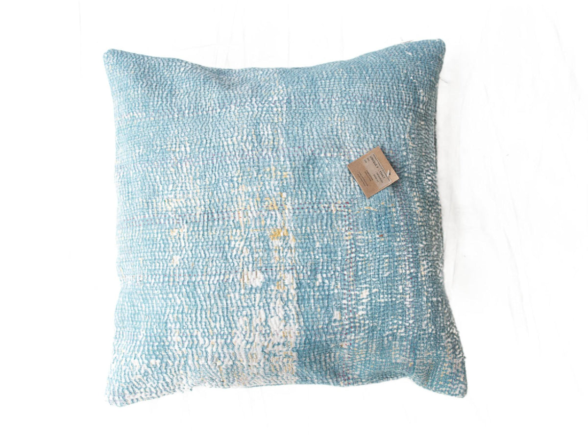 50x50 sari pillowcase in light blue vintage bohemian style with colorful patterns - unique Indian upcycled sari pillow