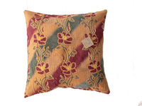 Sari pillowcase 50x50 with colorful vintage floral and paisley patterns in burgundy, orange and green tones - unique Indian pillowcase for boho bohemian sari pillow